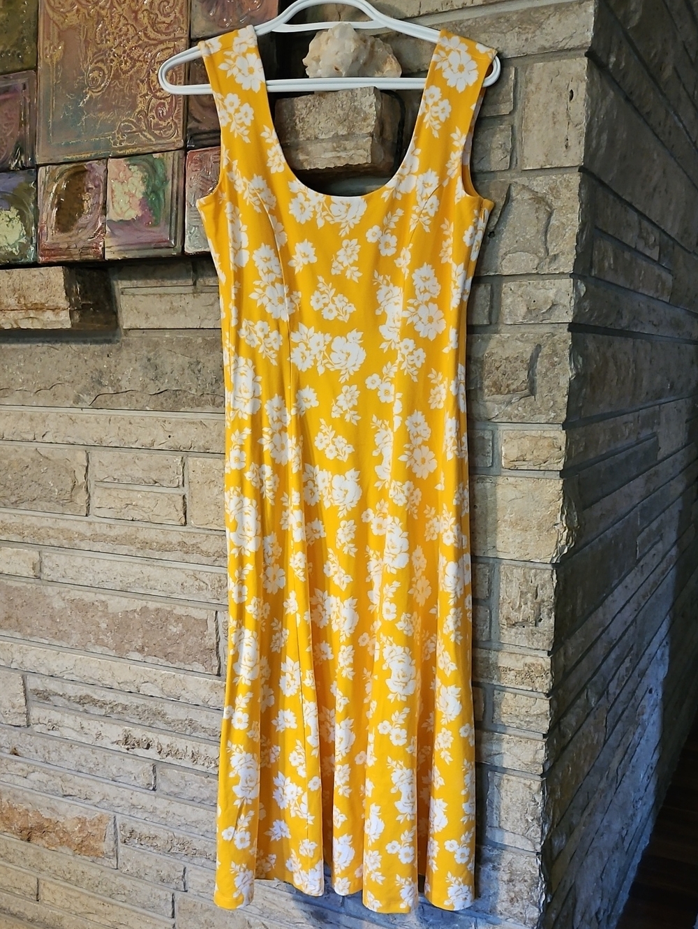 Lands' End Yellow and White Floral Sleeveless Maxi Dress